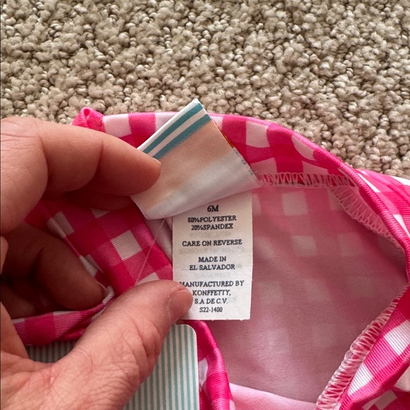 Bright Pink Gingham Ruffle Rashguard Set 6m - Picture 2 of 2